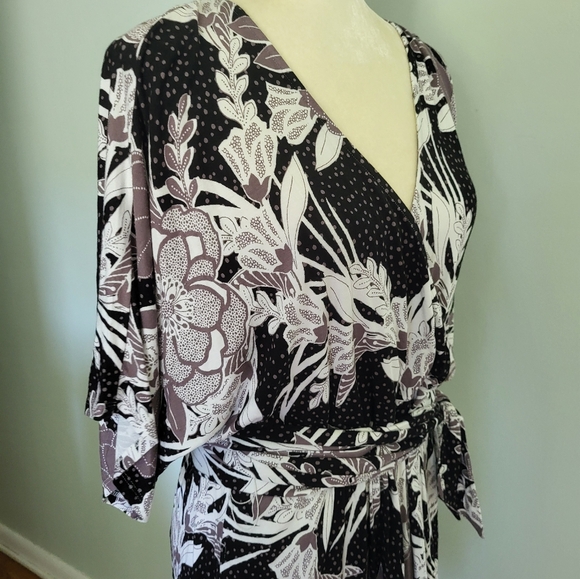 Soma Women XL Short Sleeve Kimono Faux Wrap Dress Vintage Bouquet Floral New - Picture 2 of 10